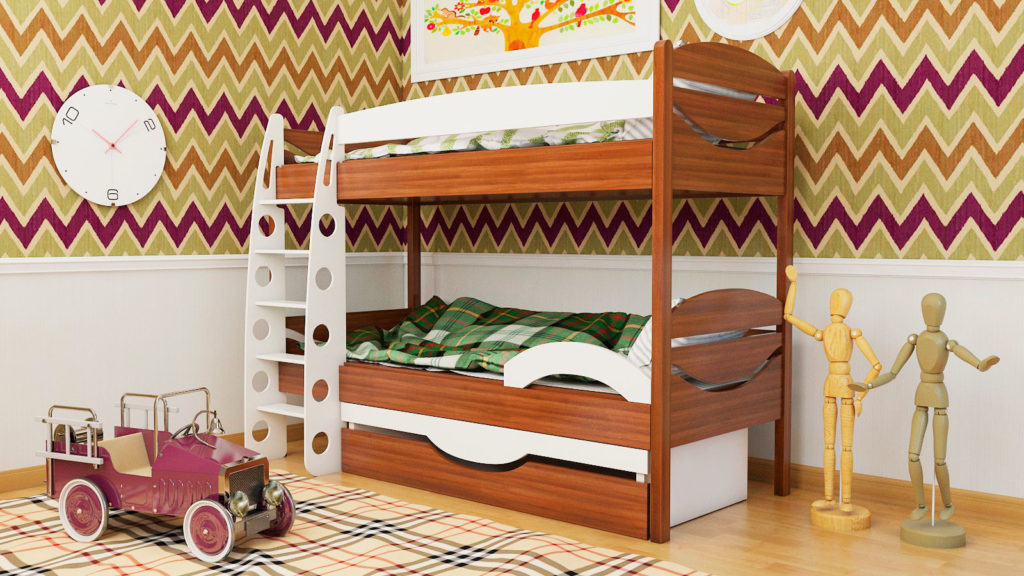 Деревянная двухэтажная кровать для детей