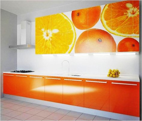 Оранжевая самоклеющаяся пленка для кухонного гарнитура