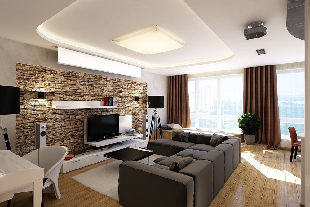 Интерьер гостиной в современном стиле в светлых тонах в квартире