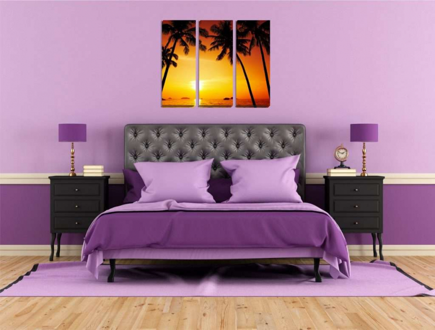 Модульная картина в фиолетовой спальне