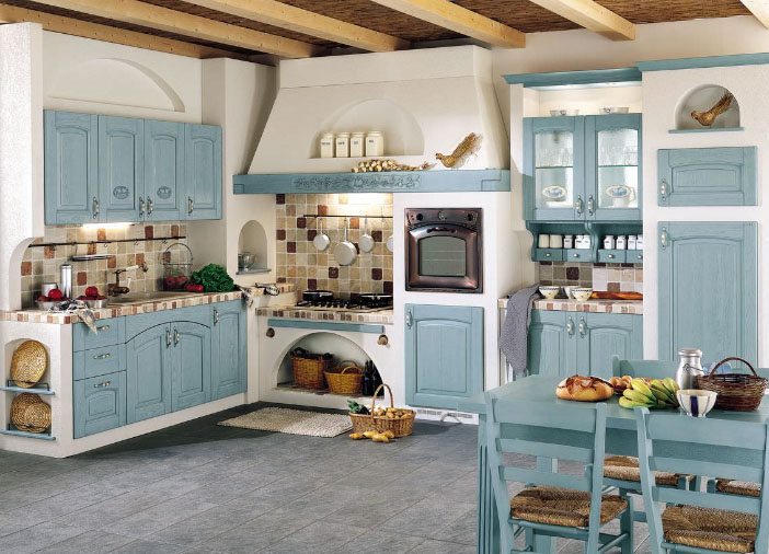 сине-белая кухня в стиле Кантри