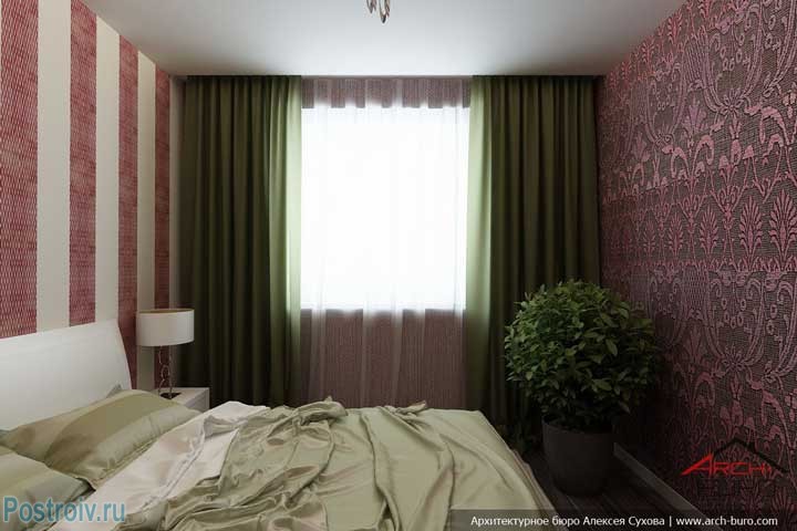 Зеленые шторы в спальне. Фото