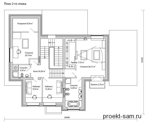 план 2 этажа двухэтажного коттеджа