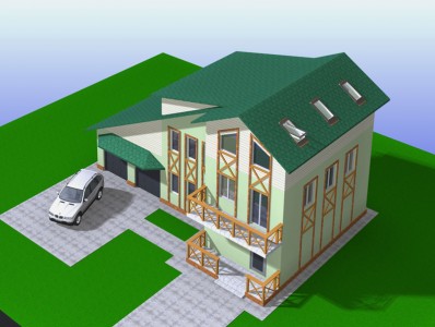 проект двухэтажного дома с гаражом на 2 автомобиля