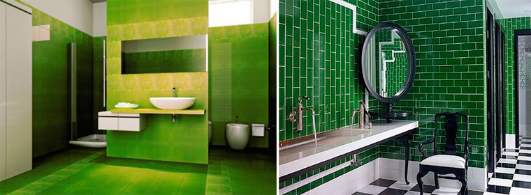 Ванная с зеленой плиткой, фото