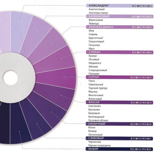 Палитра оттенков фиолетового