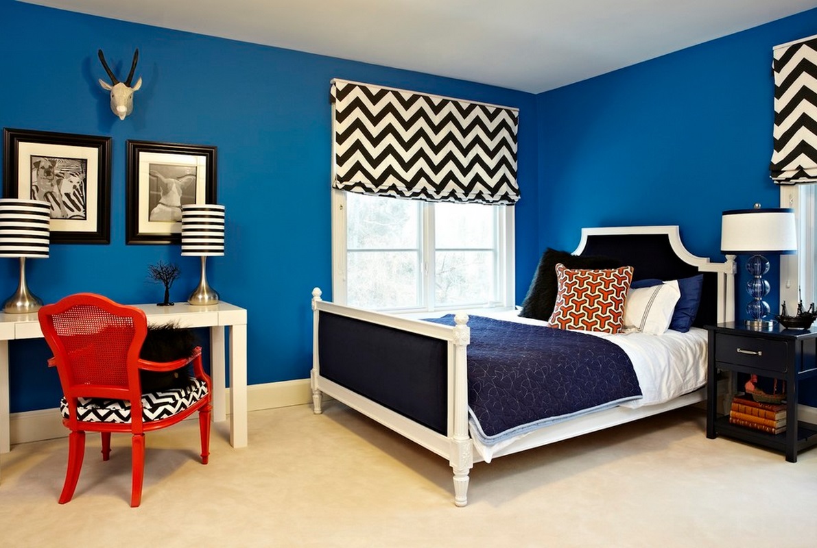 Спокойный синий цвет в спальне
