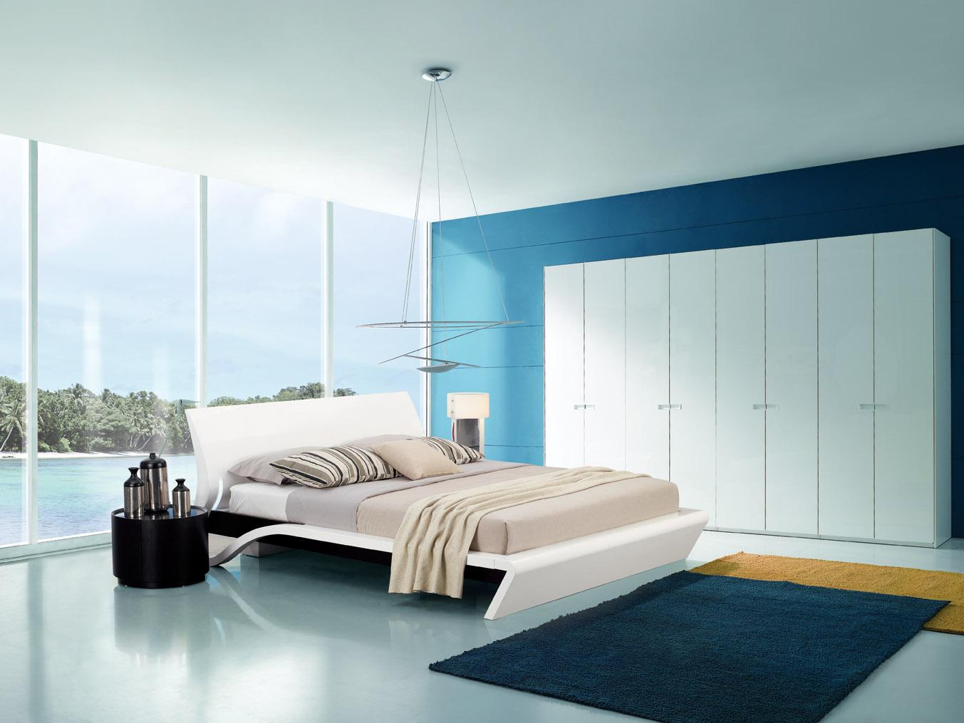 Бело-голубая спальня в стиле модерн
