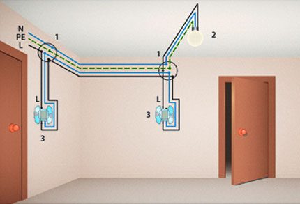 как подключить проходной выключатель как обычный