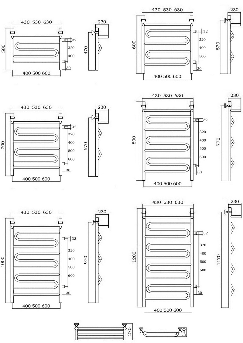 Виды и размеры полотенцесушителей для ванной