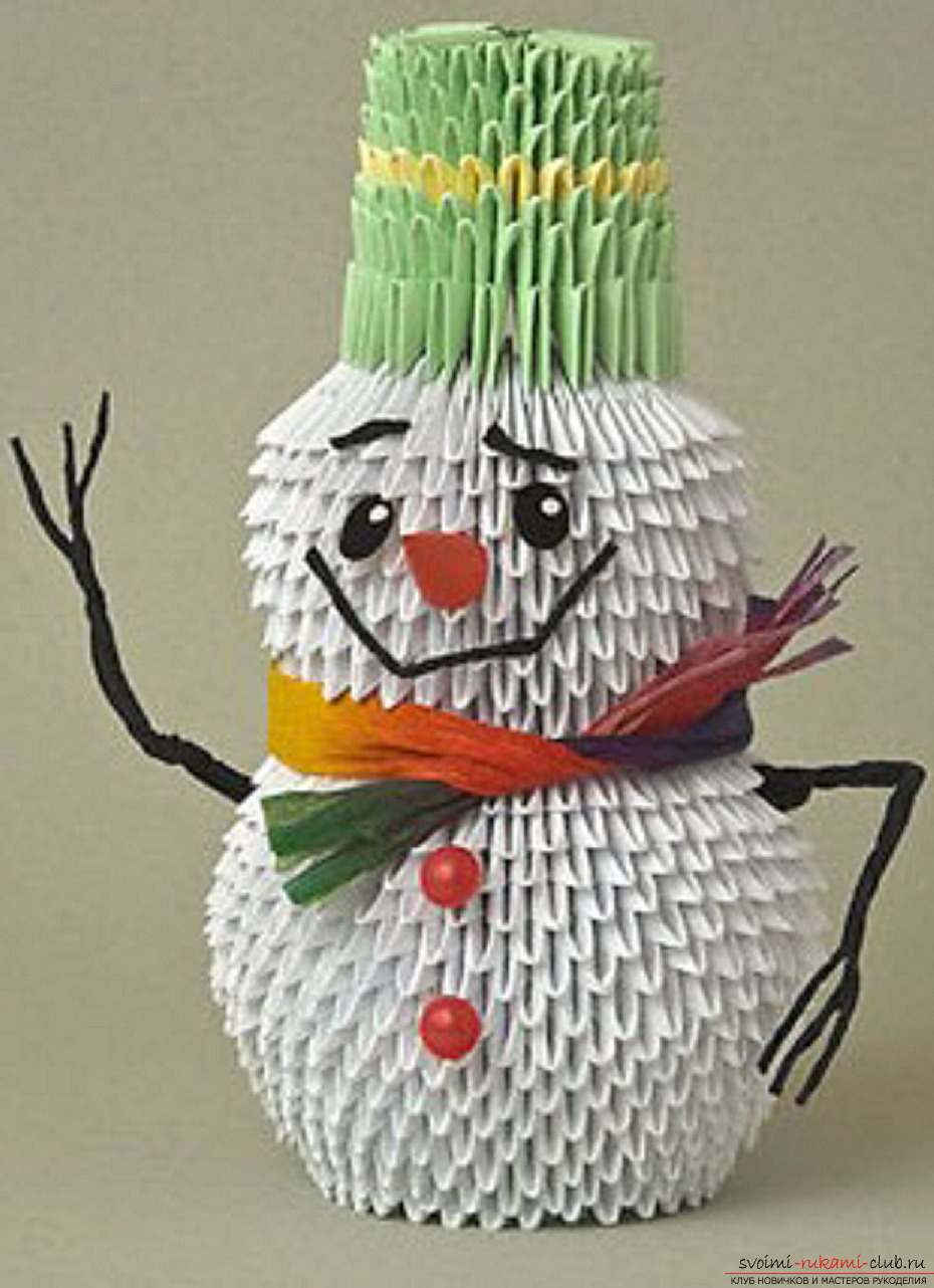 Новогодний снеговик из оргами. Фото №1