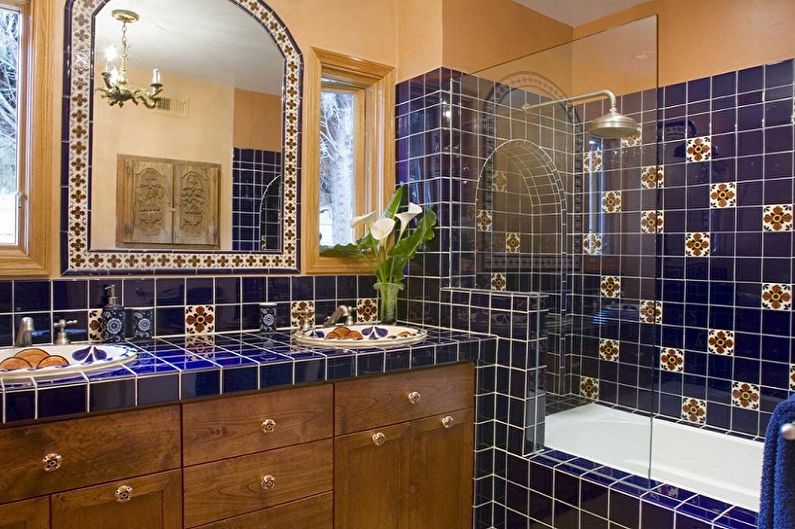 Синяя ванная комната в восточном стиле - Дизайн интерьера
