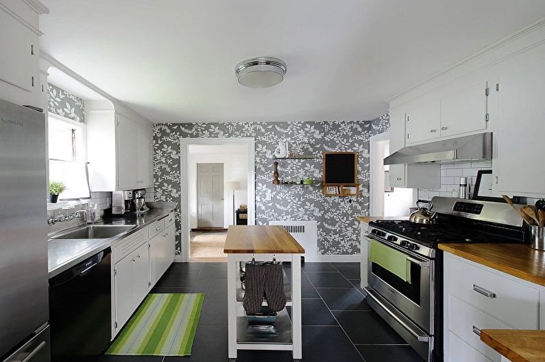 Черно-белые обои в интерьере кухни - Дизайн фото
