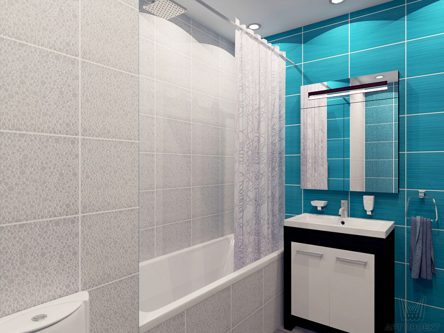 Дизайн-проект интерьера однокомнатной квартиры 44 кв.м - ванная комната