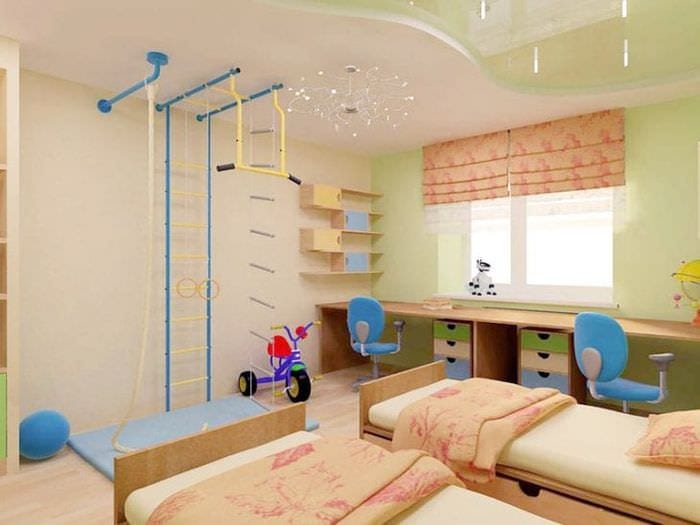 Дизайн глянцевогонатяжного потолка в детской комнате 