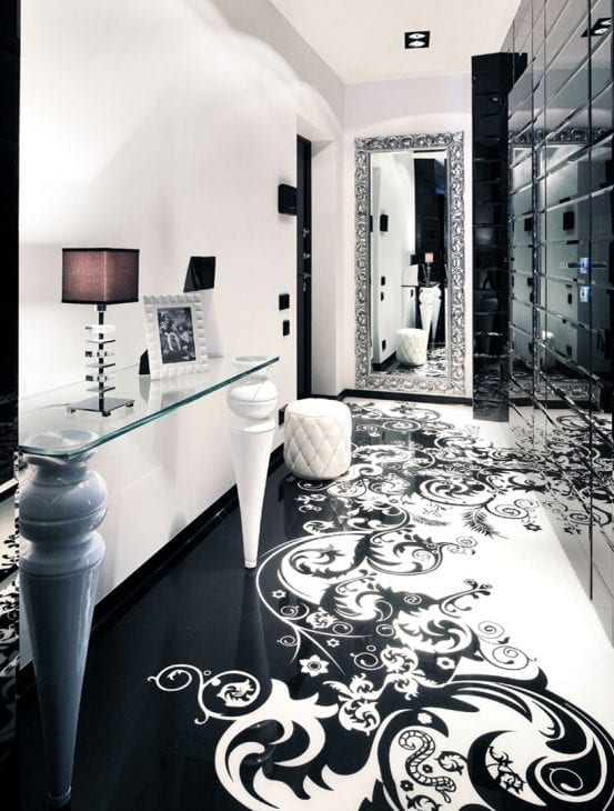 красивый декор коридора в черно белом цвете