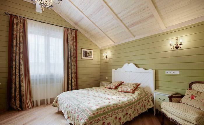 фисташковый оттенок стен в спальне в стиле прованс