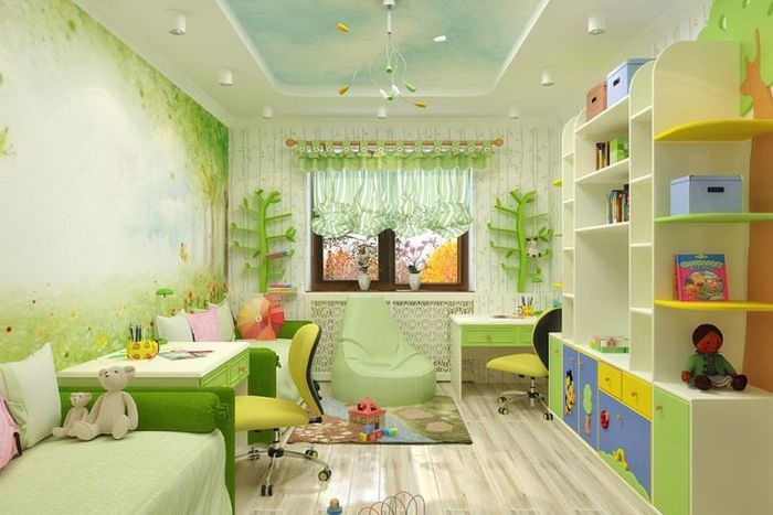 Зеленый цвет в интерьере детской комнаты