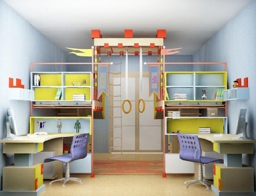 Дизайн маленькой детской комнаты со спортивным комплексом