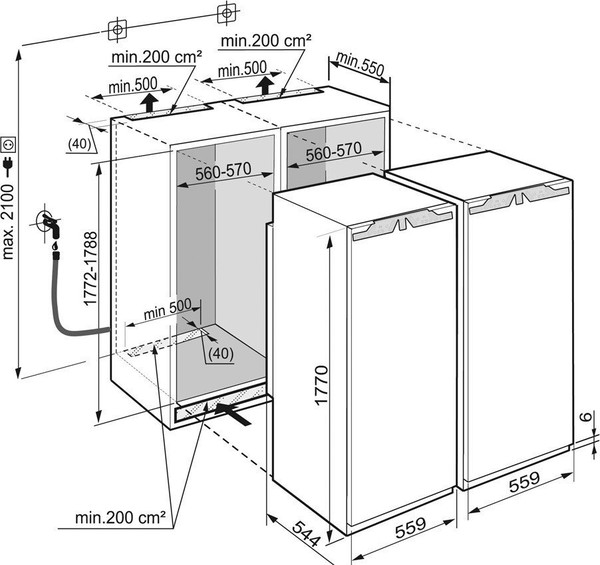 Размеры встраиваемых холодильников side by side