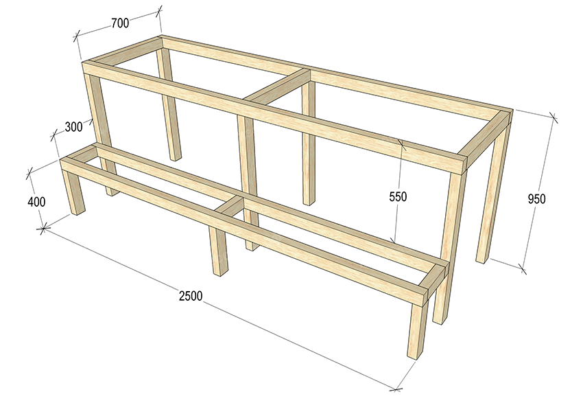 Схема каркаса под полки в сауне