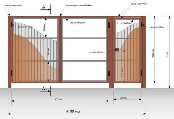 Схема калитки из дерева