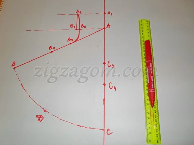 На радиусах сектора отмеряем расстояния АВ3=ВВ4=АС3=СС4=10 см.