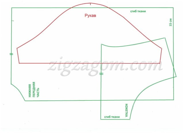Выкройка переда и рукава пижамы